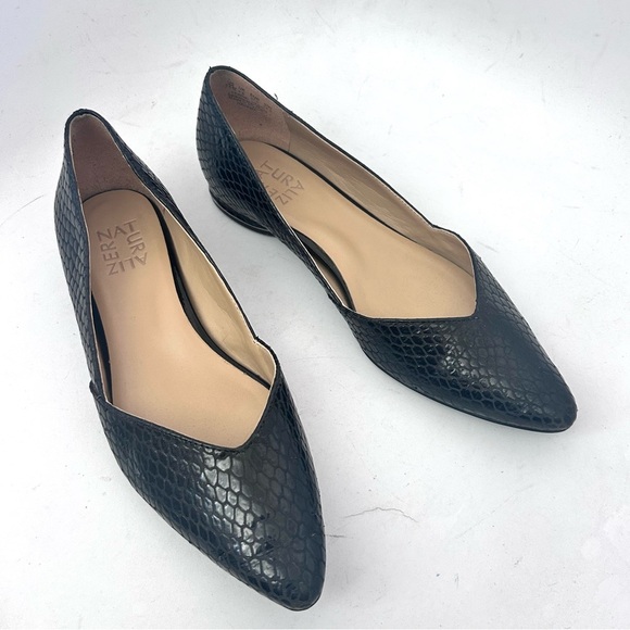 Naturalizer Havana Flat Size 7.5 Snakeskin Embossed Leather Pointed Toe Black - Picture 2 of 12
